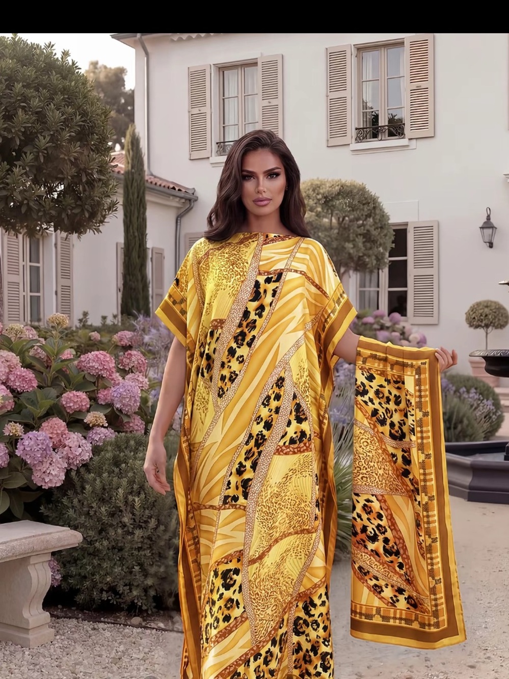 NWOT Yellow & Black Printed Kaftan